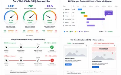 PageSpeed Insights izvještaj koji prikazuje zelene bodove za LCP, INP i CLS metriku