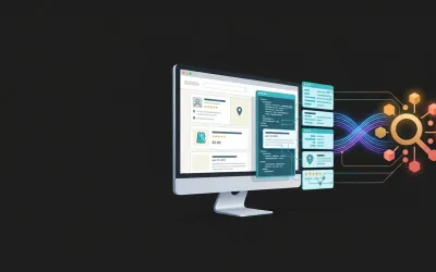 Prikaz koda strukturiranih podataka koji se prevodi u prošireni Google rezultat sa zvjezdicama i cijenom, simbolizirajući skriveni jezik komunikacije sa tražilicama.